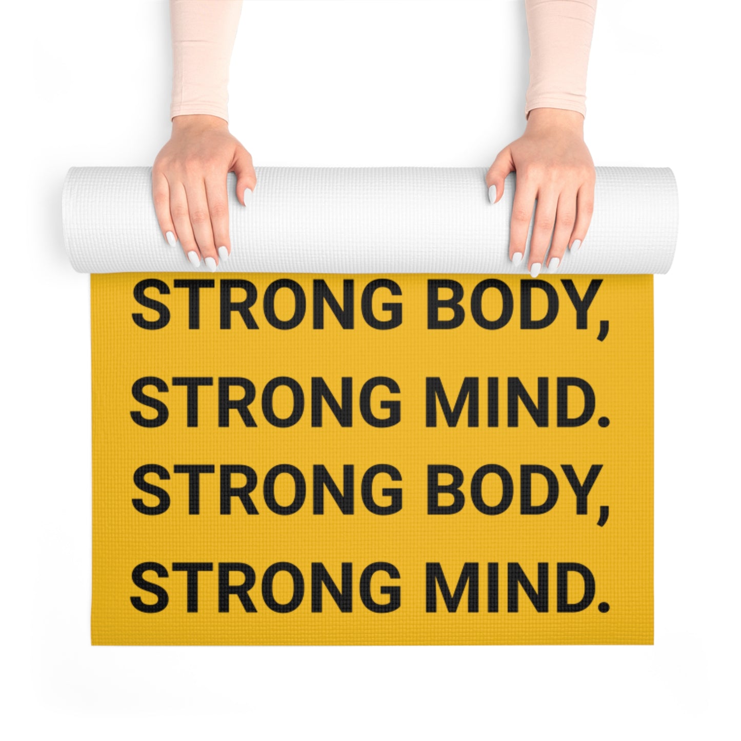 Motivational Foam Yoga Mat - Strong Body Strong Mind Design