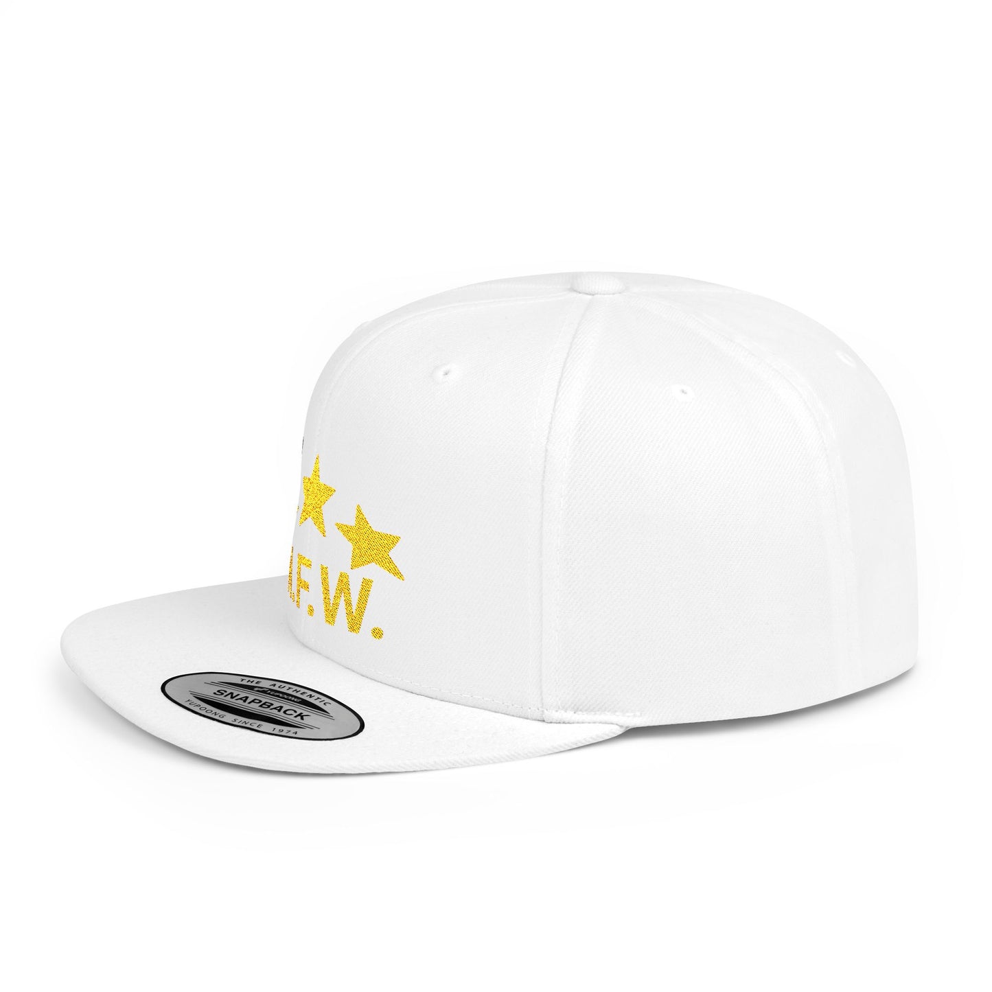 N.F.W. Gold Star Flat Bill Snapback Cap - Trendy Statement Hat for Casual Outings & Festivals