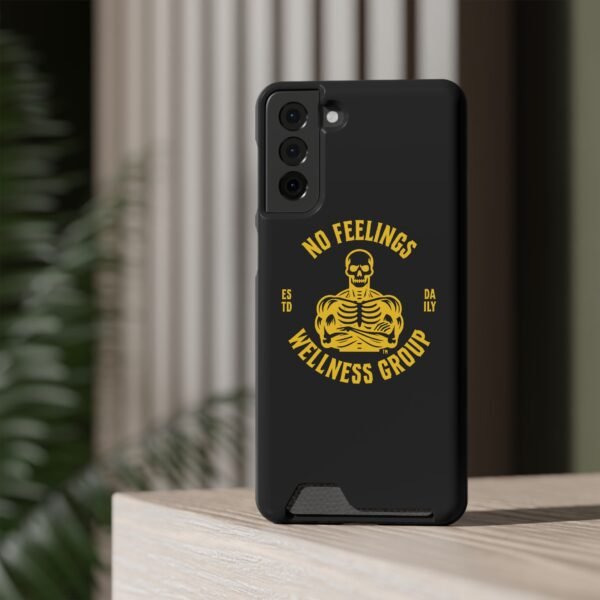 Fitness-Themed Phone Case with Card Holder - 'No Feelings Wellness Group' - Image 148