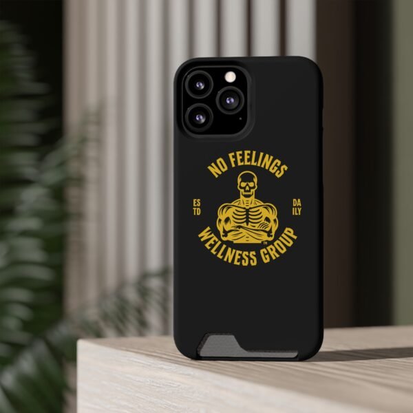 Fitness-Themed Phone Case with Card Holder - 'No Feelings Wellness Group' - Image 56