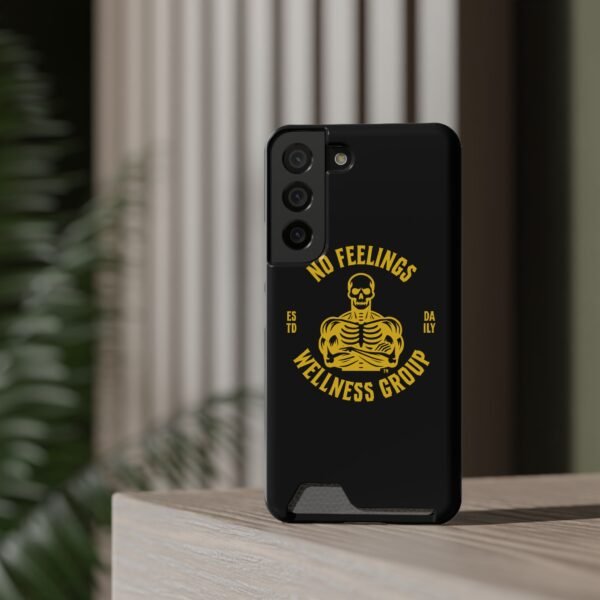 Fitness-Themed Phone Case with Card Holder - 'No Feelings Wellness Group' - Image 4
