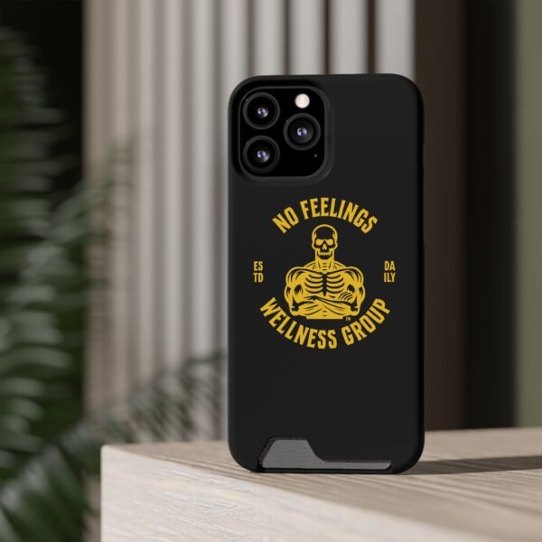 Fitness-Themed Phone Case with Card Holder - 'No Feelings Wellness Group' - Image 52